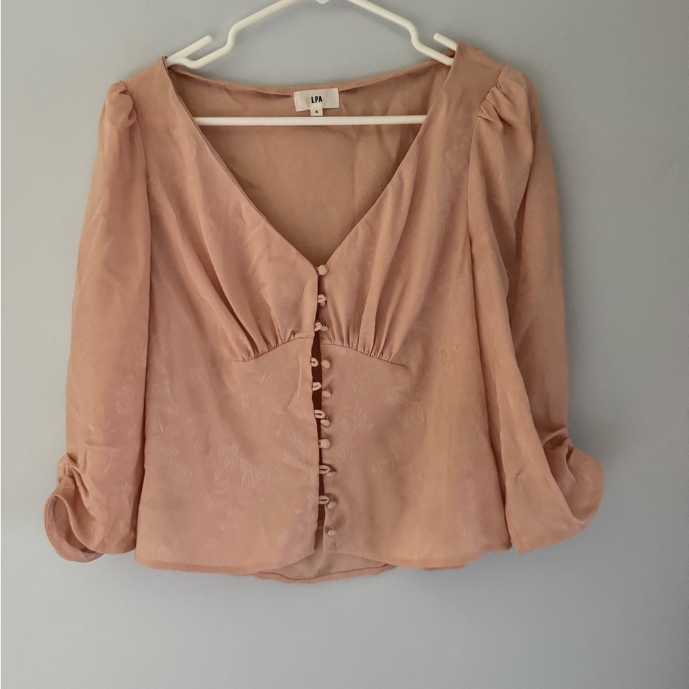 LPA Dusty Blush Button-Front V-Neck Blouse